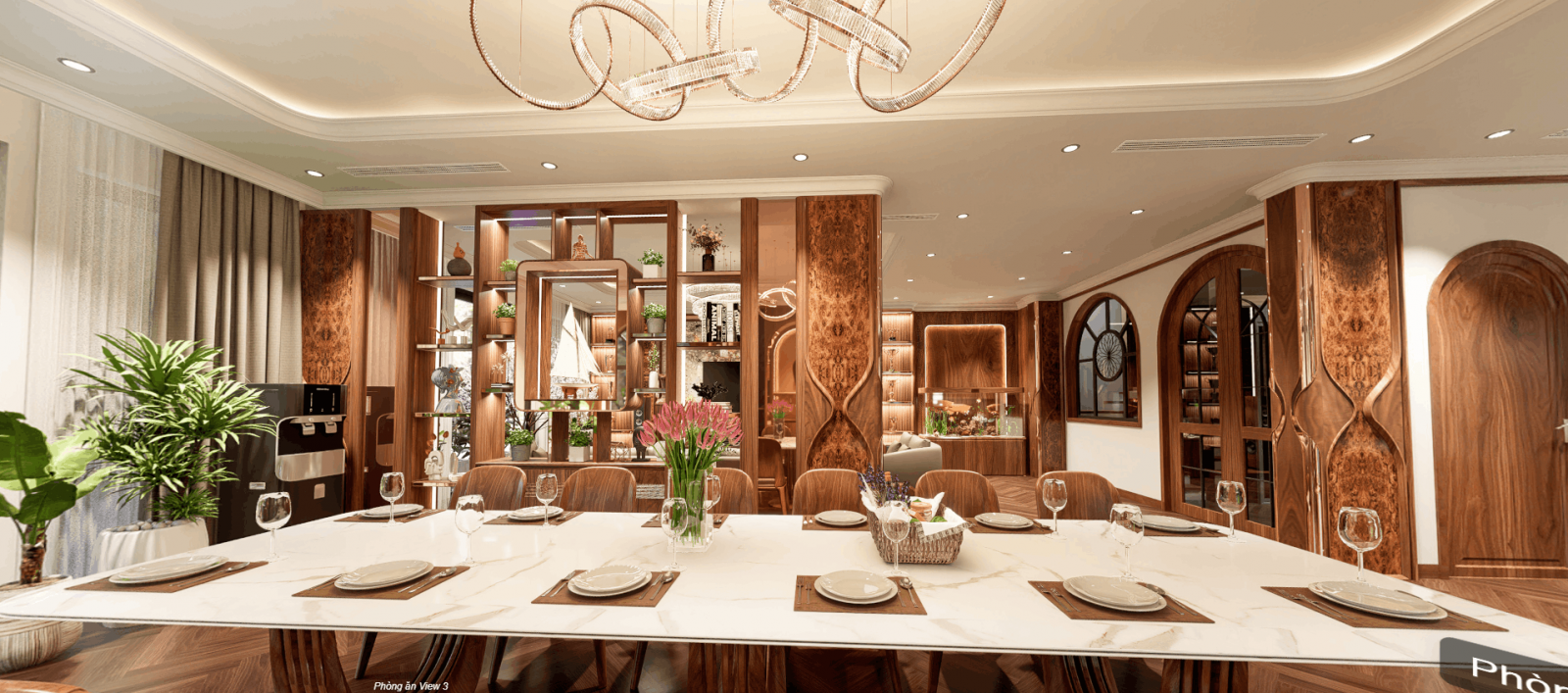 thi công phòng ăn biệt thự vin global gate cổ loa