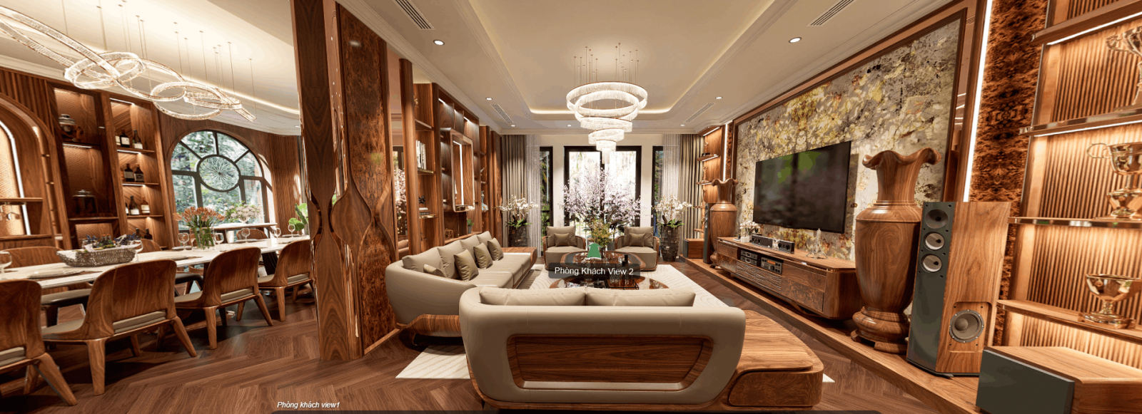 thi công phòng khách biệt thự vin global gate cổ loa