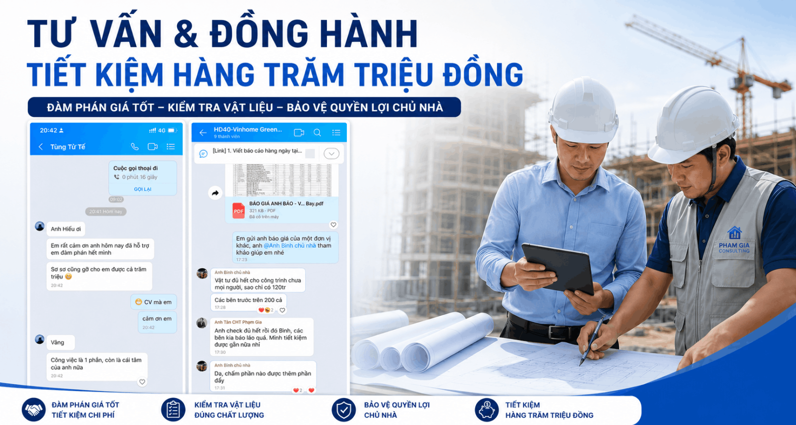 Bảng so sánh giá vật liệu xây dựng do Phạm Gia tư vấn cho chủ nhà